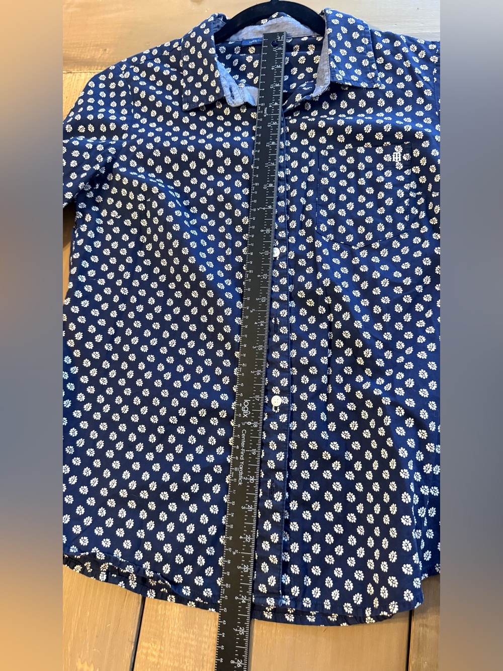 Tommy Hilfiger Floral Button Front Shirt Navy White Cotton Long Sleeve Preppy - Picture 7 of 9